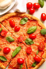 Tasty pizza margarita on white background