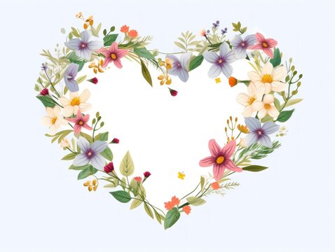 Heart-shaped wreath with flowers, illustration