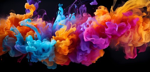 Liquid fireworks of intense color exploding in an abstract dance, frozen in time to showcase the dynamic and vibrant beauty of fluid flow