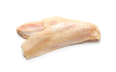 Raw codfish fillet on white background