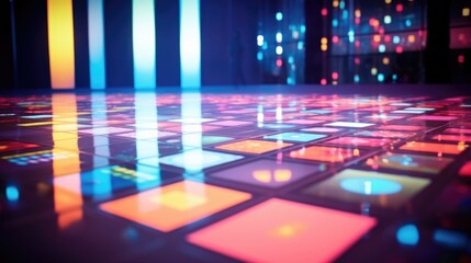 Closeup of a projection mapping display on a large floor area, creating an interactive floor game for visitors to play.
