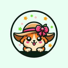 cute puppy with hat cartoon vector icon illustration animal nature icon 