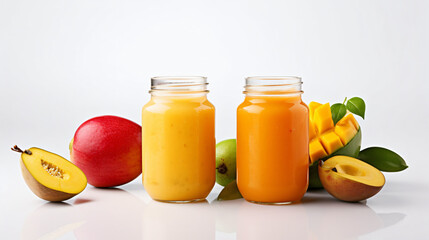 Two jars with tropical fruits juice