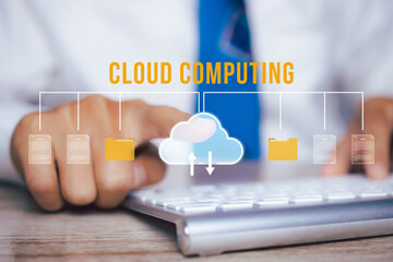 Businessman access cloud computing technology Data storage security online.