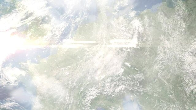 Zoom in from space and focus on Eschborn, Germany. 3D Animation. Background for travel intro. Elements of this image furnished by NASA.