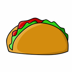 Taco with tortilla shell Mexican lunch, flat color vector icon, suitable for food apps and websites