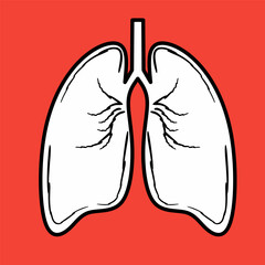 Vector Lungs, on a red background. Suitable for health template designs