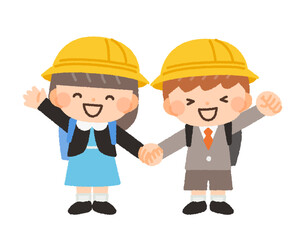 入学式を迎えた手を繋ぐ子供たちのイラスト素材