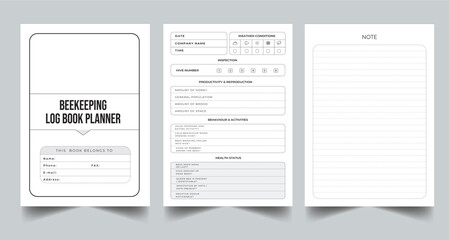 Editable Beekeeping Log Book Planner Kdp Interior printable template Design.