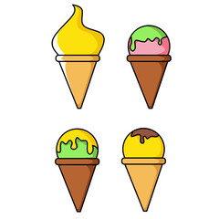 Ice cream set. Realistic summer ice cream cone, in vintage style isolated on white background. Vector illustration