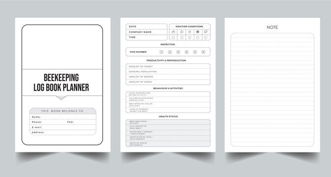 Editable Beekeeping Log Book Planner Kdp Interior printable template Design.