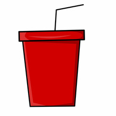 Paper cup icon in flat style. Red cup with straw, juice or cold drink. On a white background. Drink icon. Fast food. Vector illustration