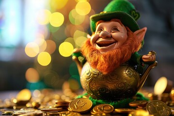 Pot of gold coins and Leprechaun Saint Patrick's Day theme