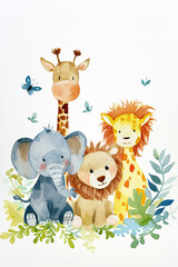 baby animal watercolor, nursery, kids