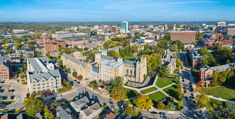 Aerial Panorama Autumn View of University of Michigan Campus - obrazy, fototapety, plakaty