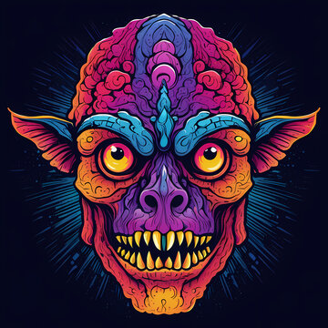 Devil mask illustration for tattoo sticker t shirt design print