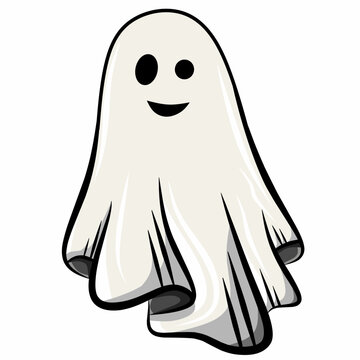 Isolated cute ghost, Halloween Vector Concept, Cartoon Ghost, Spooky vector, White ghost with black eyes, Cute ghost icon on white background, Cute spooky cartoon character, Holiday,