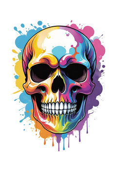 Skull with horns and paint splashes illustration