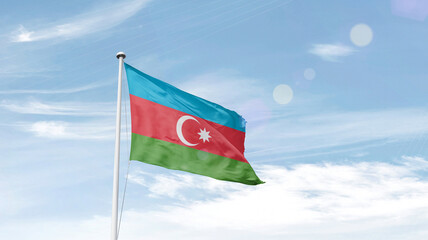 Azerbaijan national flag cloth fabric waving on the sky - Image