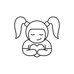girl  with holding love logo  line art  vector icon  minimalist symbol design