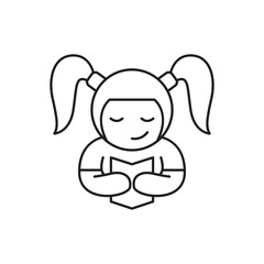 girl  with holding book logo  line art  vector icon  minimalist symbol design