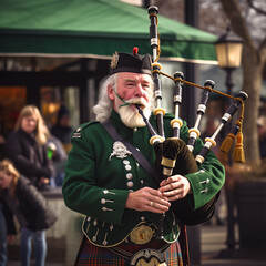 A Man Playing Bagpipes for St. Patrick's Day