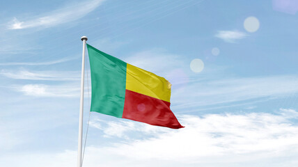 Benin national flag cloth fabric waving on the sky - Image