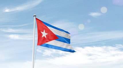 Cuba national flag cloth fabric waving on the sky - Image