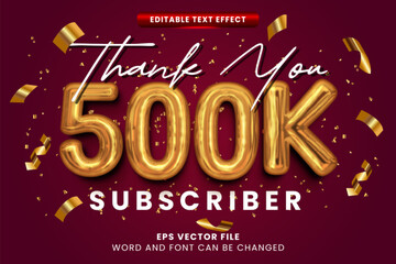 500 K subscriber 3d golden foil balloon editable vector text effect