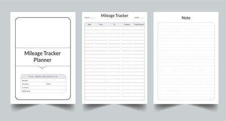 Editable Mileage Tracker Planner Kdp Interior printable template Design. - obrazy, fototapety, plakaty