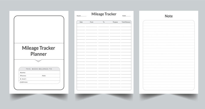 Editable Mileage Tracker Planner Kdp Interior printable template Design.