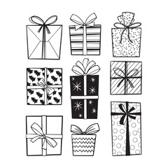 Christmas Gift Box Hand Drawn Doodle Illustration Set