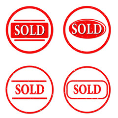 vector grunge red sold word rubber stamp bonus sign sticker set vintage circle label