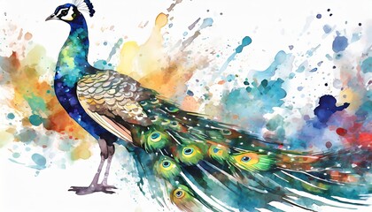 The watercolor of peacock with feathers.