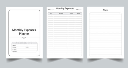 Editable Monthly Expenses Planner Kdp Interior printable template Design.