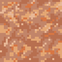 Abstract camouflage textures brown color fashion fabric texture seamless pattern, sand, khaki, pixel art style vector illustration