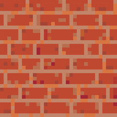 Orange shabby brick wall seamless pattern tile. Abstract fashion fabric textures, pixel art vector illustration. Design for web and mobile app.