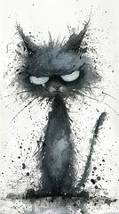 grumpy black cat illustration