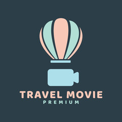 hot air balloon logo  camera  movie  vector icon  symbol  minimalist illustration design