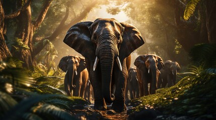 many elephant walking through the jungle