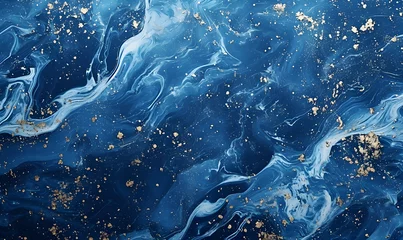Fototapeten Abstract blue marble texture with silver splashes, Generative AI  © simba kim