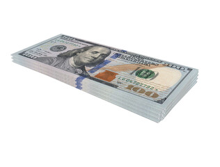 US Dollar bills stack on transparency background including clipping path, business and finance