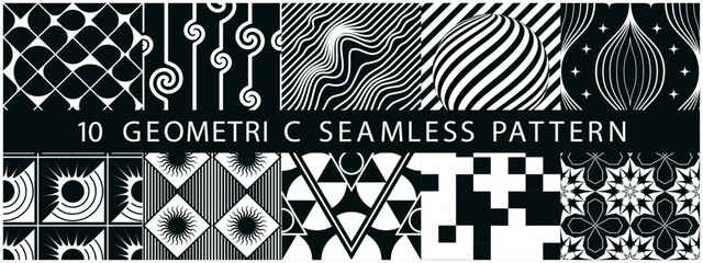 Set of Geometric seamless patterns. Abstract geometric square graphic pattern. Seamless geometric triangle pattern. Black and white pattern - obrazy, fototapety, plakaty