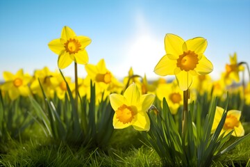 Golden Daffodils Blooming Under the Bright Sun