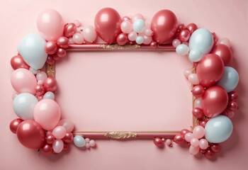 Fototapeta na wymiar elegant frame with pink balloons, copy space