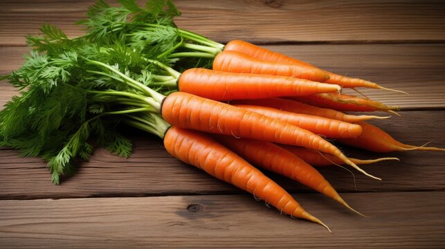 fresh carrots on a wooden background. Vegetarian food, healthy eating