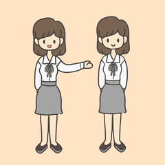 A cute vector illustration of two female employees in different poses.