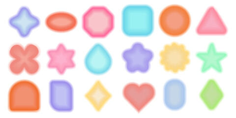 Set abstract blurred gradient shapes isolated on white background. Blurry figures in brutalism and y2k aura style. © OlgaKlyushina