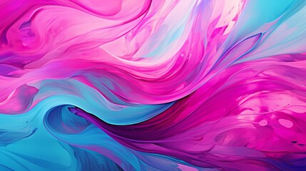 Intense magenta swirls blend with vibrant cyan, composing a vivid and electrifying abstract canvas captured in high definition - obrazy, fototapety, plakaty