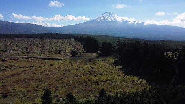 Snow capped volcanoes Cotopaxi and Ruminahui Ecuador mountain landscape
